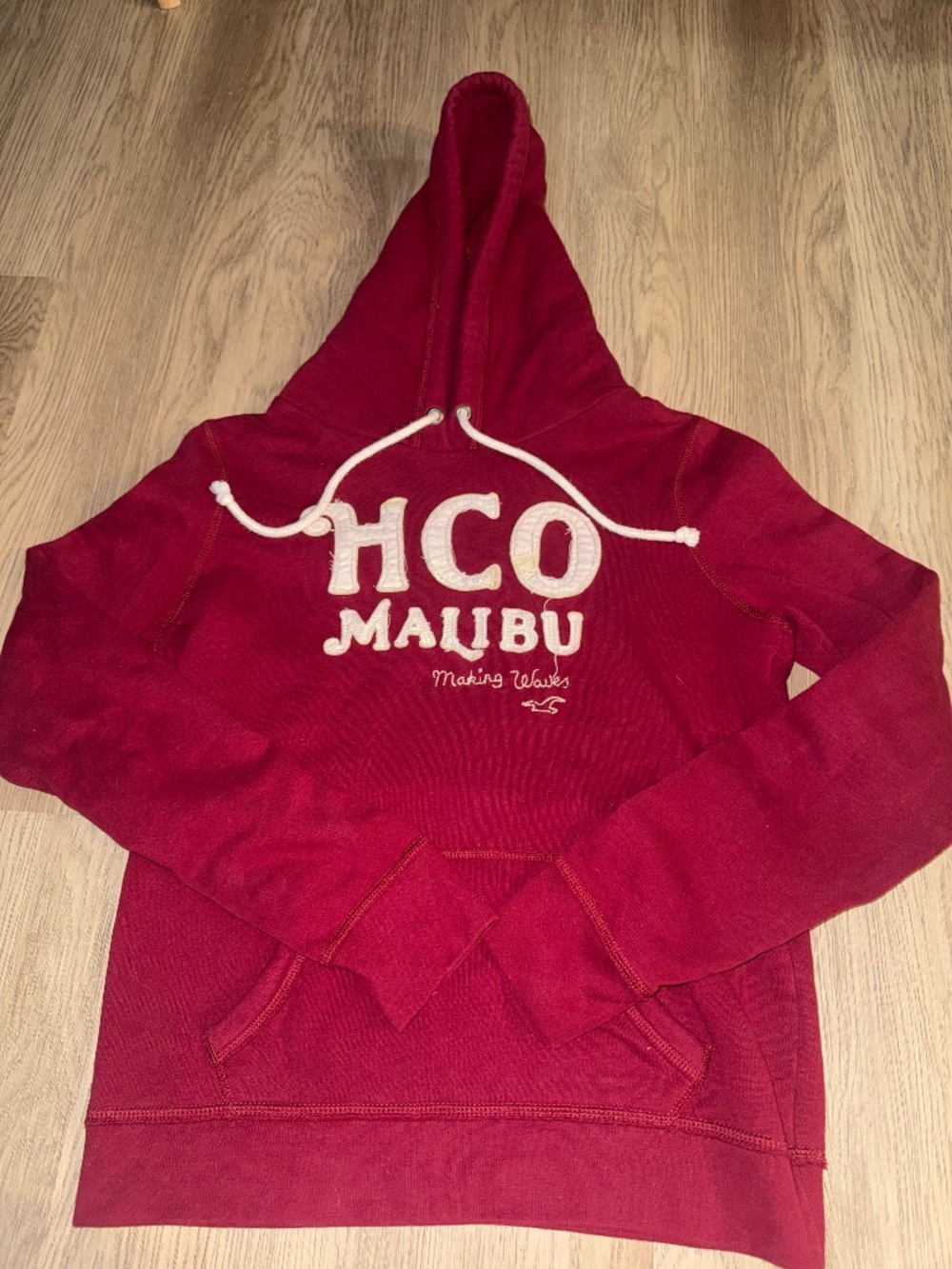 Y2K Hollister Malibu Burgundy Logo Hoodie Surf Style Pullover